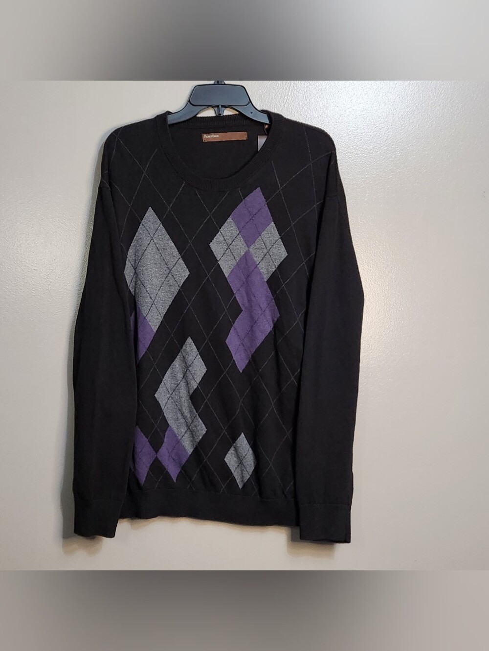 Perry Ellis Men's Black Argyle Sweater w/ Purple & Gray Accents Size XL NWT